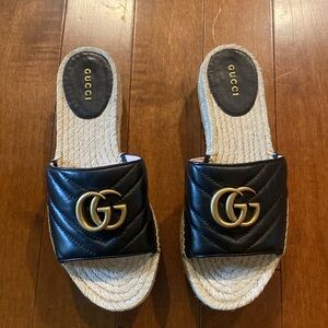 GUCCI Women's Leather Espadrille Slide Sandal
